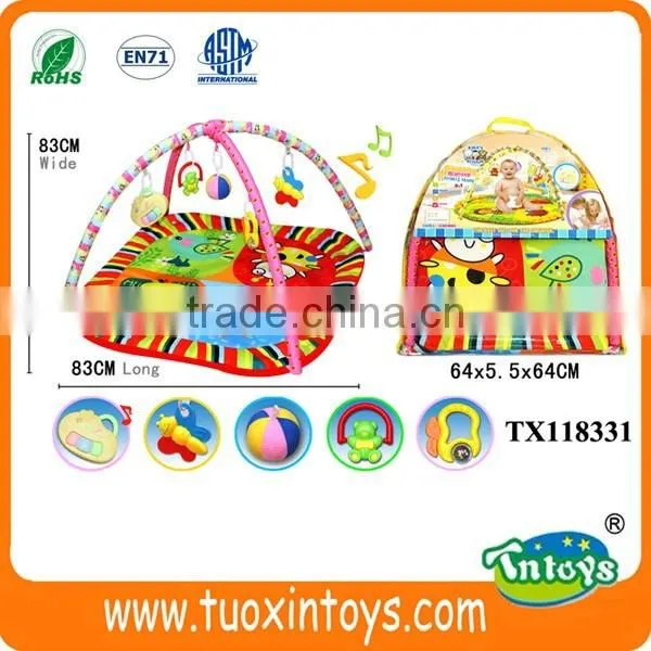 baby play music mat crawling carpet kids blanket w/hanging toys