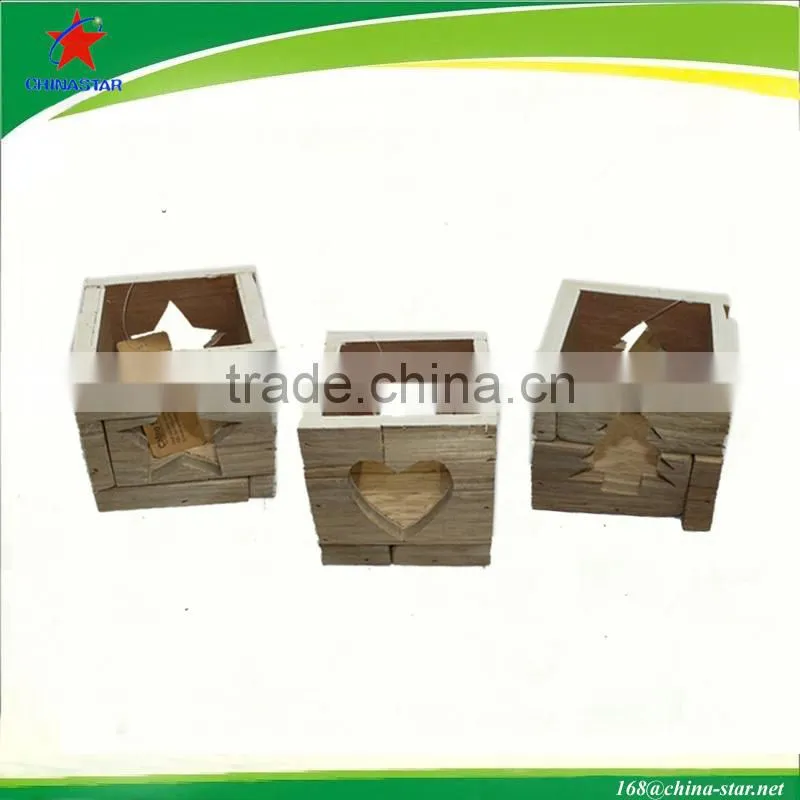 hanging wooden lantern with star engraved for christmas