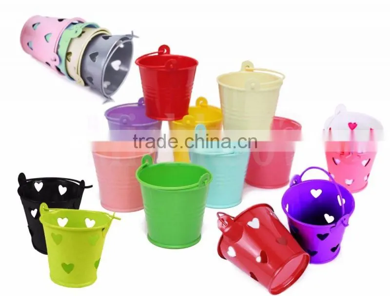 Multi-Colour Mini Metal Plain / Heart Wedding Party Christening Favour Gift Pails Tin Buckets