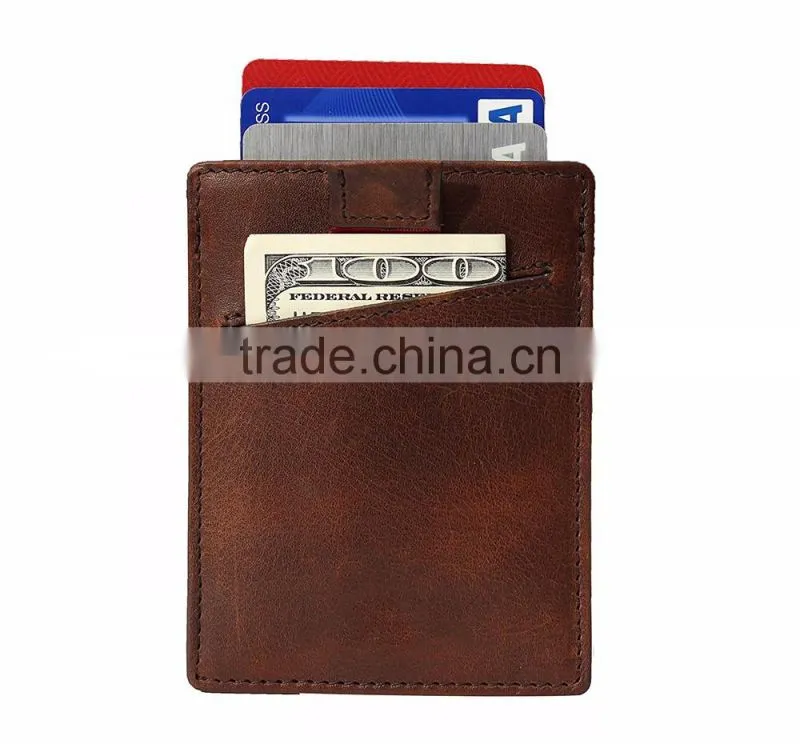 TIANHOOO Slim Card Sleeve Top Quality Italian Leather Ultra Thin Card Holder Minimalist Front Pocket Wallet for Men