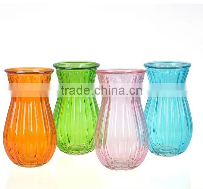 Durable colored vertical stripes glass vase