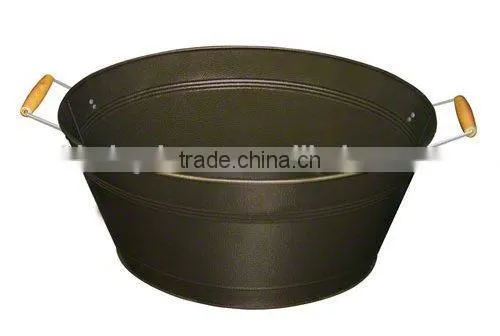 mat black beverage tub with wooden handles