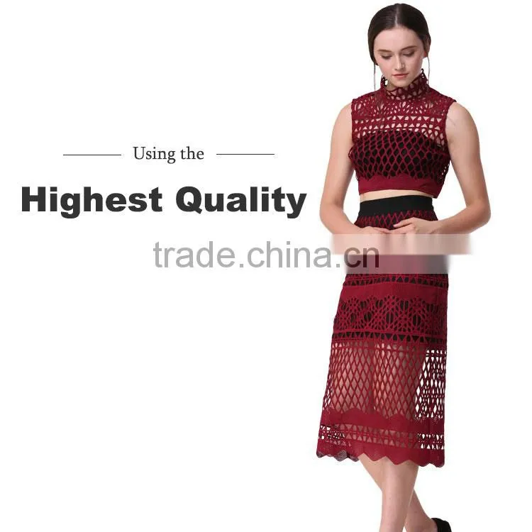 2017 summer woman latest new fashion lace blouse and midi skirt design images