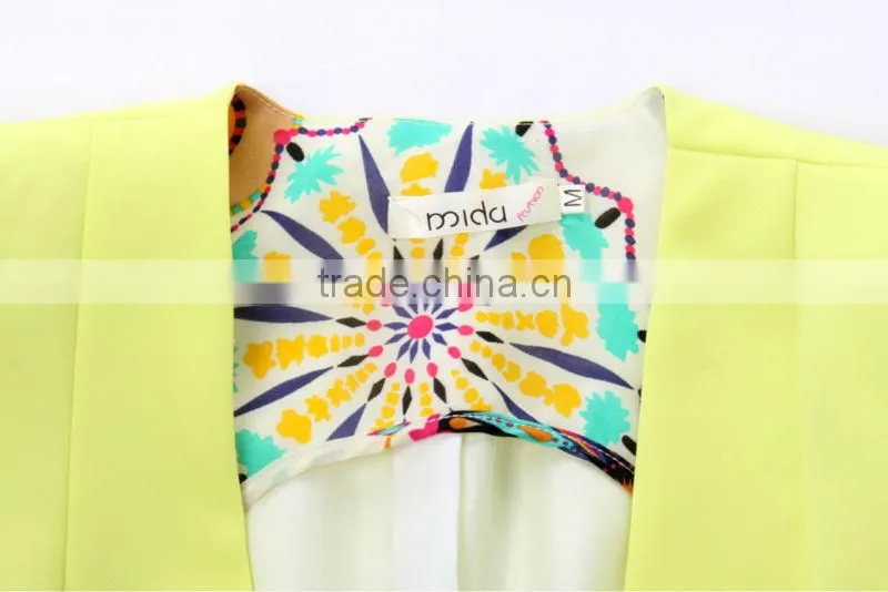 2014 Newest Fashion Long Sleeve Lime Contrast Custom Blazer