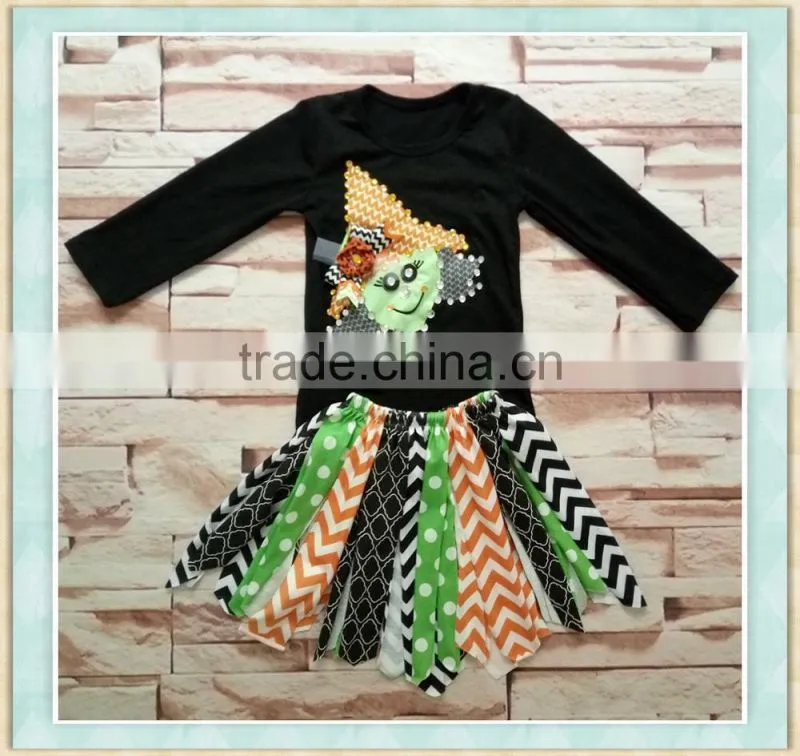 Baby girls halloween dresses low price long sleeve witch embroidery skirt outfit crochet dress