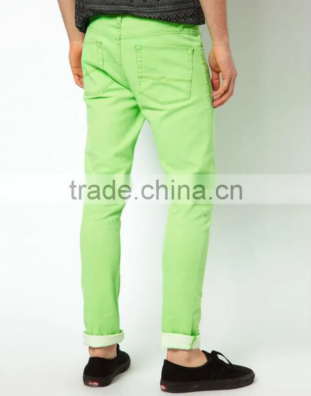 2016 new design OEM service brand name fashion denim chino pants with skinny rolling hem