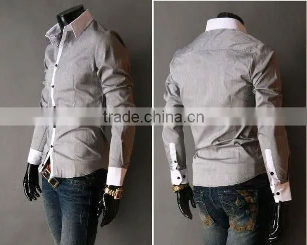 100% cotton slim fit long sleeve contrast collar casual men shirt