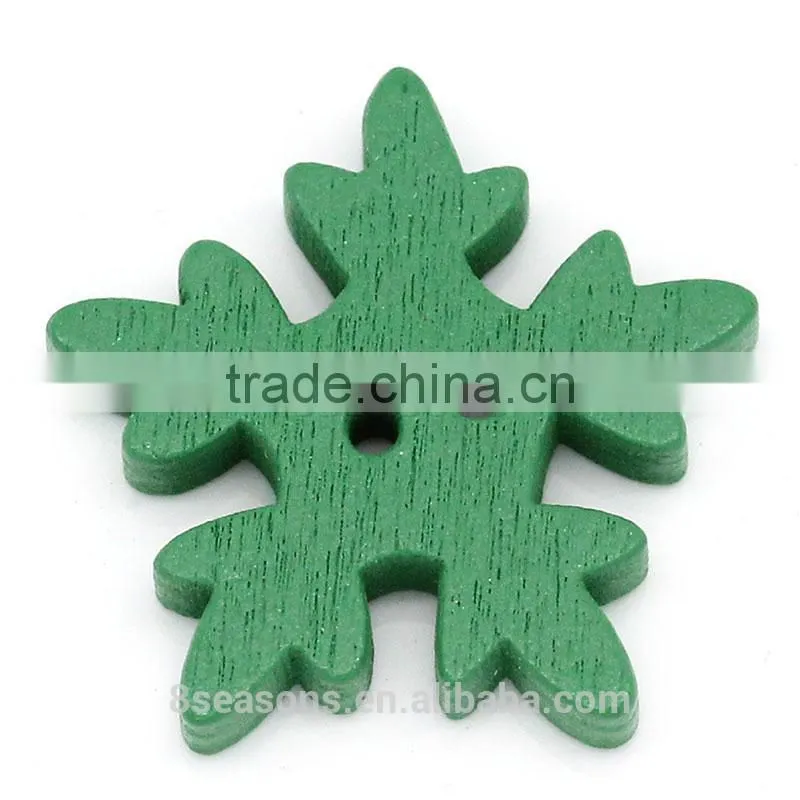 Top Quality 25mmx24mm Christmas Snowflake Two Holes Wood Button in Bulk