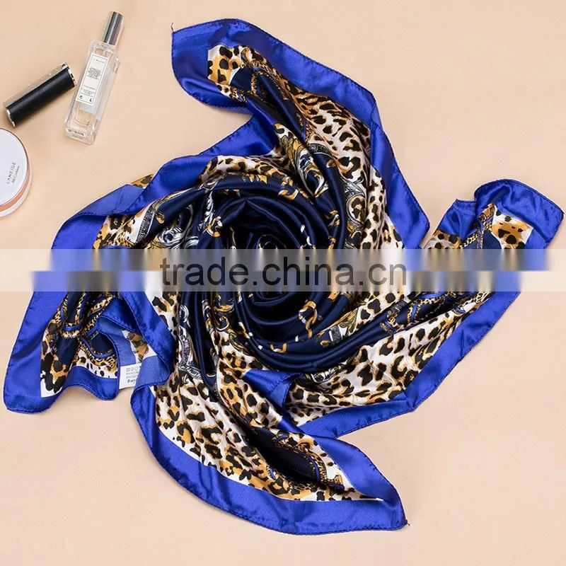 2017 Fashion Lady's Custom Digital Print Silk Satin Square Lady Scarf 90*90