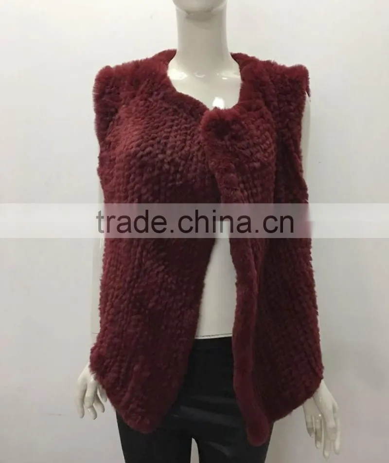 YR1028 Australia Style Lady Fur Vest Cropped Hand Knitted Real Rabbit Fur Gilet