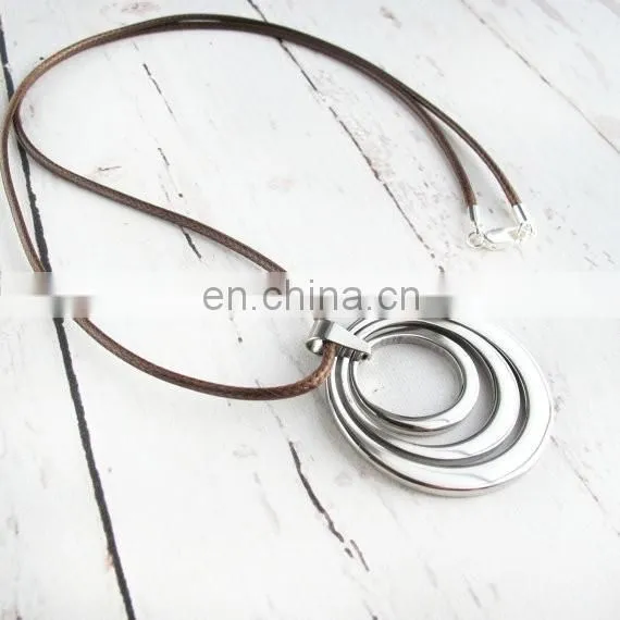 Leather Concentric Rings Necklace Christmas Gift For Mom-Bohemian Stainless Steel necklace
