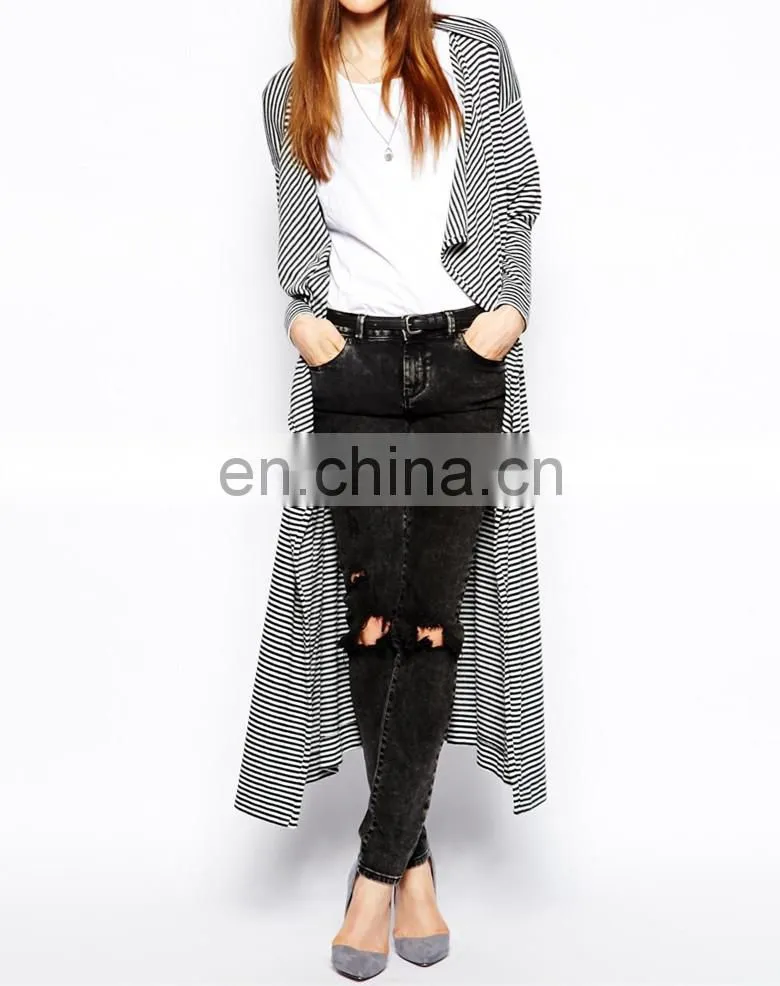 High Fashion ladies Longline Blazer in Stripe long coat (NTF04141)