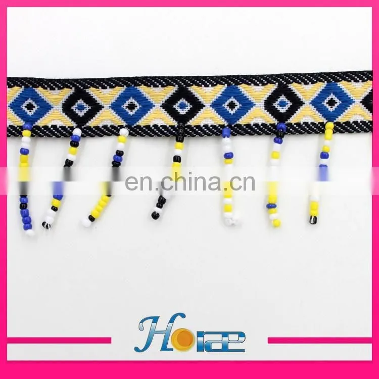 latest wooden bead lace trim wooden beaded tassel fringe trim