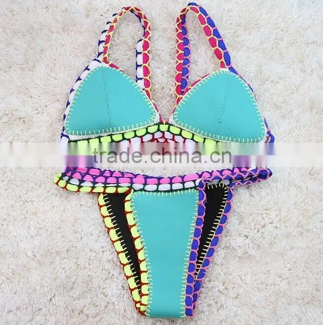 2016 best selling Colorfull neoprene Sexy european style bikinis Women's Bikini Style