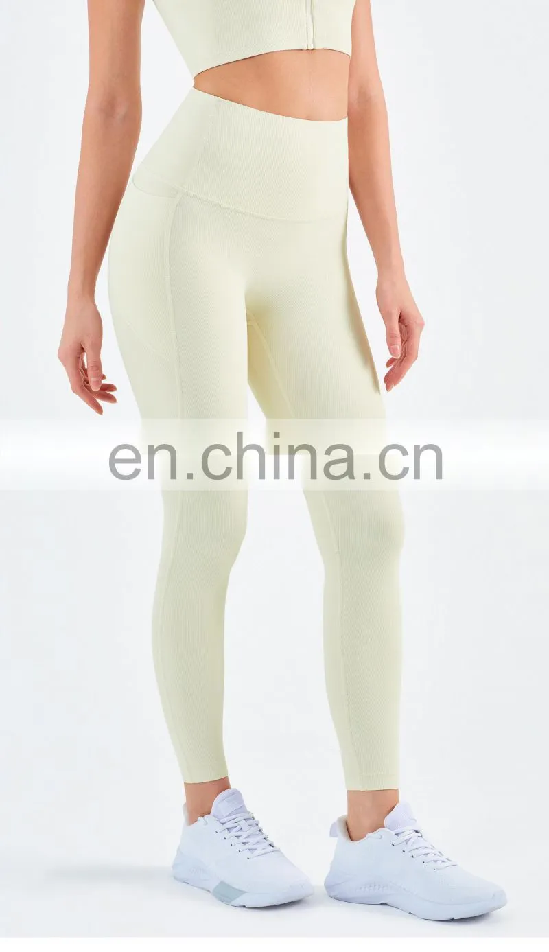 Ribbed High Waisted Leggings Without T Line Gym Outfit Scrunch Butt Yoga Pants Women