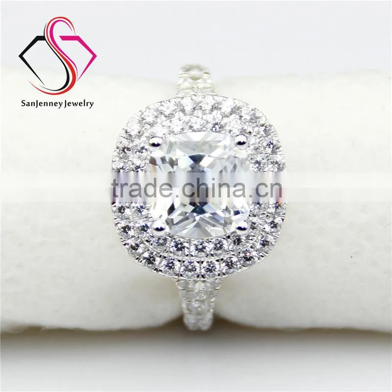Cushion Brilliant Cut Moissanite 2 Carat 7.5mm Center 14k White Gold Diamond Wedding Engagement Ring