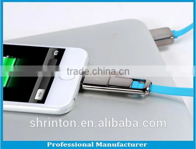 2 in 1 usb data cable, for iphone and samsung 2 in 1 usb charger cable
