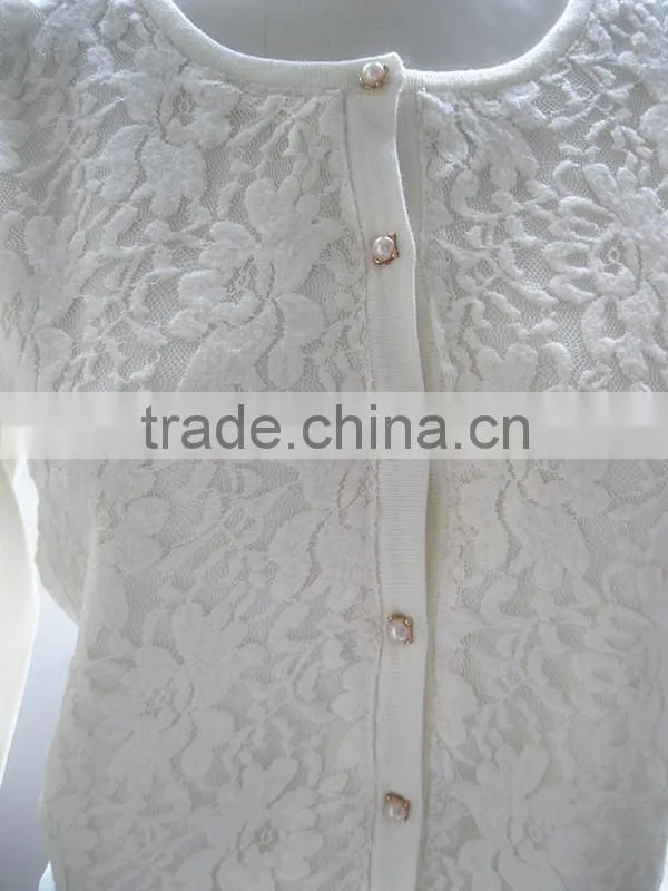 Pure color sweater coat lady flocking stitching knitted sweet cardigan