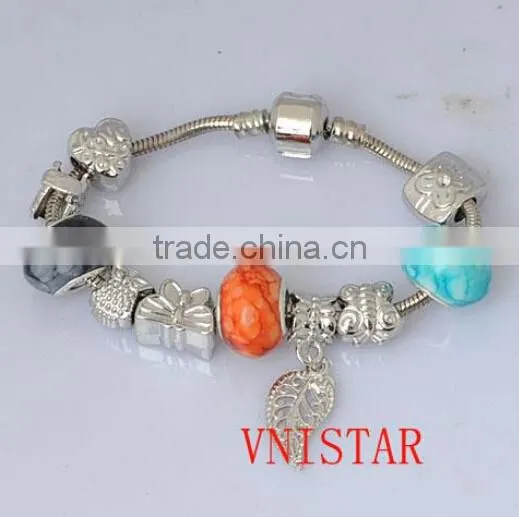 Vnisatr antique silver&silver plated large hole barrel shaped bead, heart pattern carved large hole bead for bracelet PBD1532