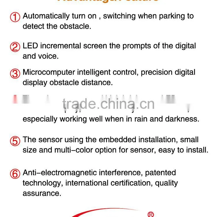Car beep parking sensor with 3 colors and 8 stage slim lED display