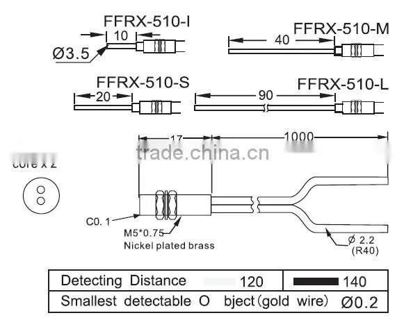 M5 Fiber Optical sensors, with protective tube, diffuse optical fiber unit