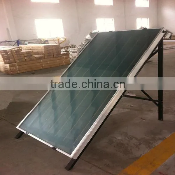 Pressurized flat panel solar hot water heater with blue chorme collector