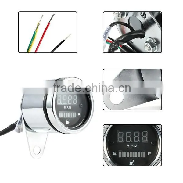 12V Motorcycle Digital 2 in 1 Tachometer RPM Shift Meter Fuel Gauge Meter with Digital LED Indicator