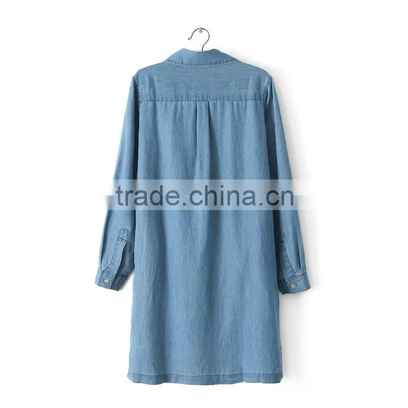 2015 fashion high quality New Women Denim Dress Plus Size Washed Loose long Sleeve Jeans Dresses For Ladies