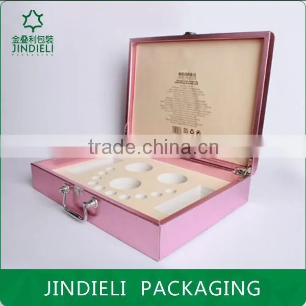 Luxury set pink leather cosmetic box packaging