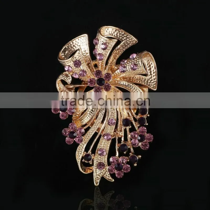 Bouquet Purple Rhinestone Brooch For Bag,Alloy Metal Rhinestone Scraf Buckle For Garment Embellishment