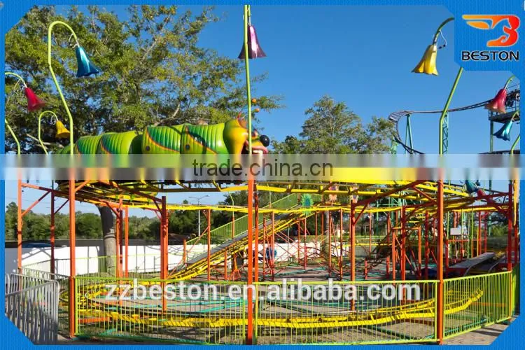 amusement park rides kids fairground ride small roller coaster big Green worm ride for sale