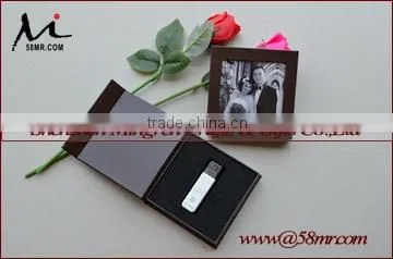 Empty USB Gift Storage Packaging Box Linen Leather Paper with Photo Frame