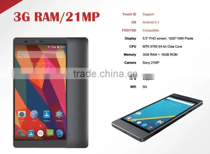 5.5 inch MTK6795 4G andriod 5.1 NFC smart phone