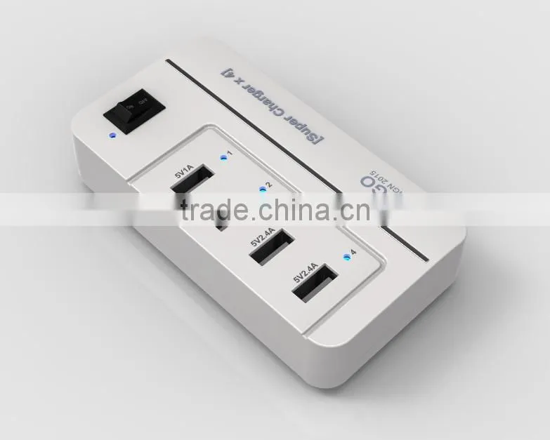 2015 NEW 20W 5V4A 4 Ports High Speed Desktop USB Wall and Travel Charger with Power IQ Technology(White)