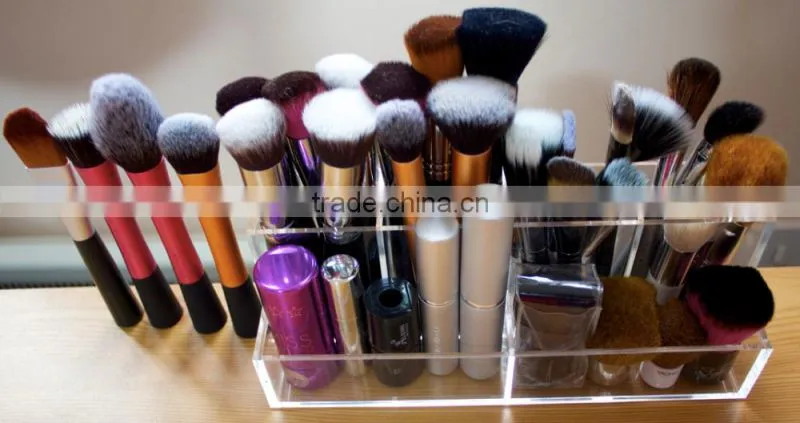 wholesale custom clear 16 compartment acrylic brush holder/acrylic makeup brush holder/acrylic cosmetic organizer