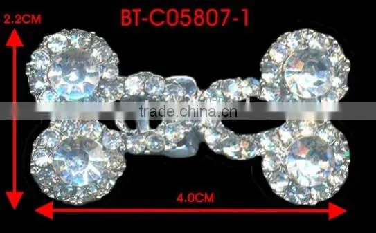 6MM 2MM Clear Cystal Rhinestone Wedding Garment Rhodium Metal Pair Buckle