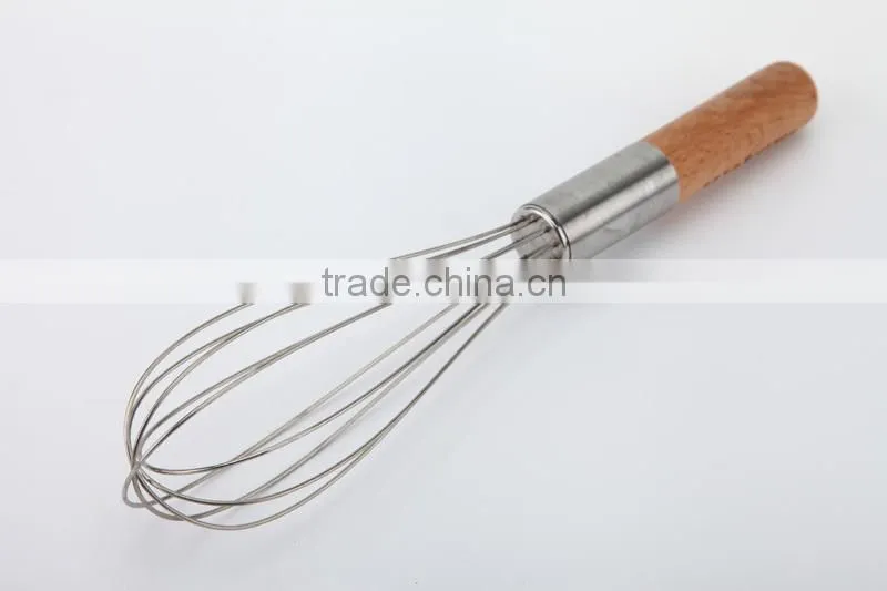 high quality 5 wire stainless steel egg whisk with wooden handle
