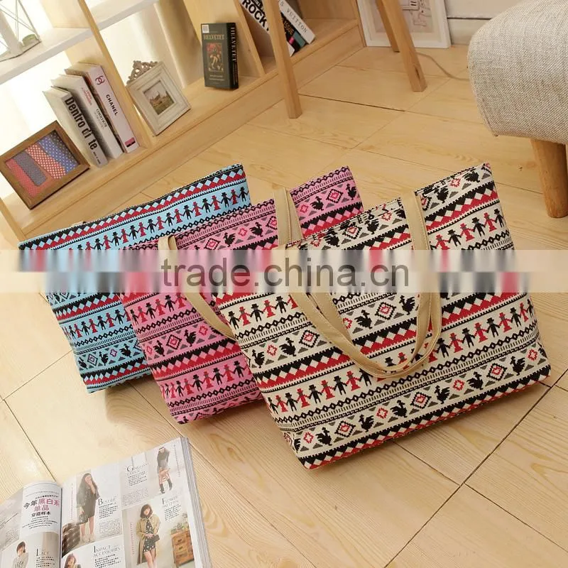 Leisure fashion printed canvas beach bag;Waterproof large tote beach bag/beach tote bag
