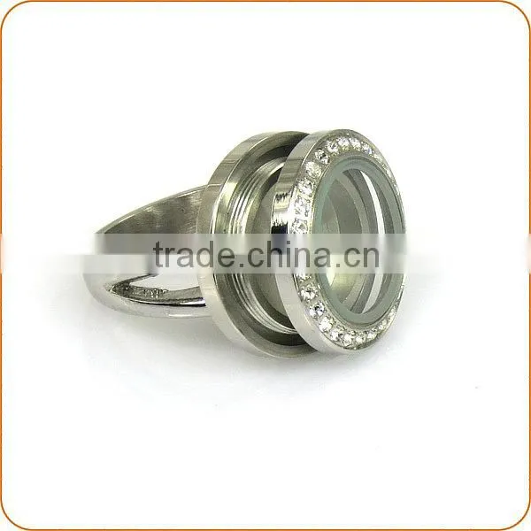Wholesale Stainless steel glass locket ring