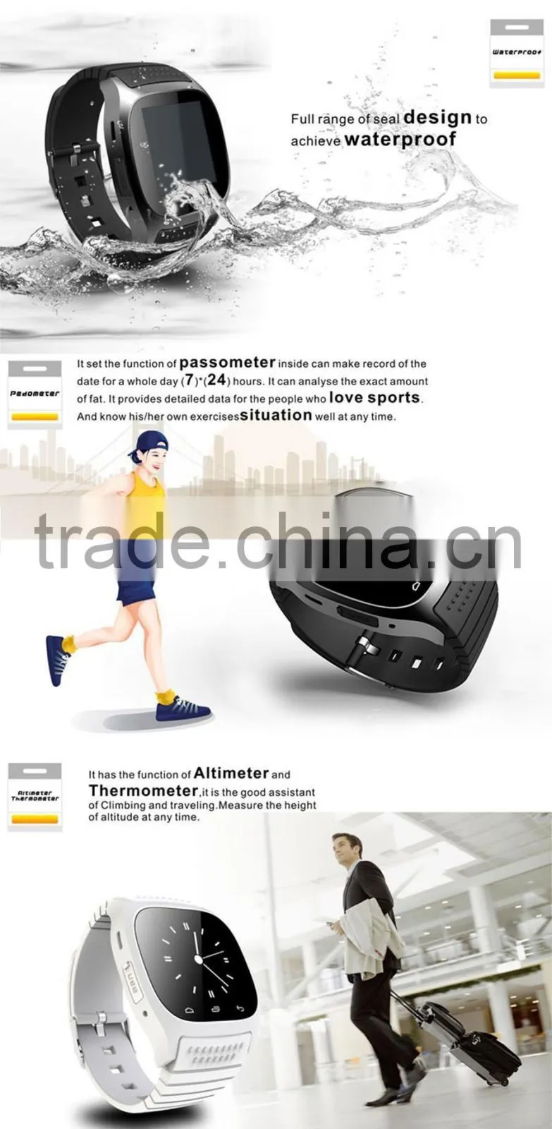 2016 hotselling M26 series bluetooth 3.0 smart watch phone