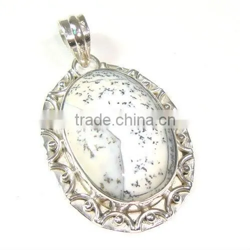 Semi precious gemstone pendant 925 sterling silver picture jasper jewelry