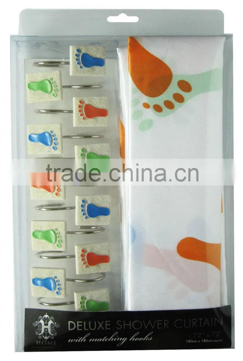 shell style polyester shower curtain with resin hooks