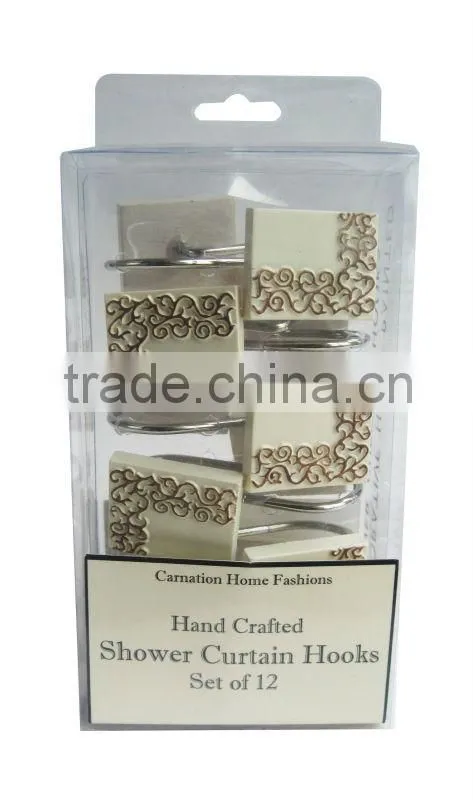 butterfly design shower curtain with 12 pcs decorative resin hooks