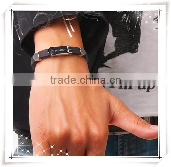 Noproblem P023 negative ion stainless steel silicone elastic sexy luxury rubber band bracelet