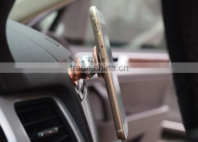 wholesale cell phone accessory aluminum magnetic car phone holder with 2 metal plate