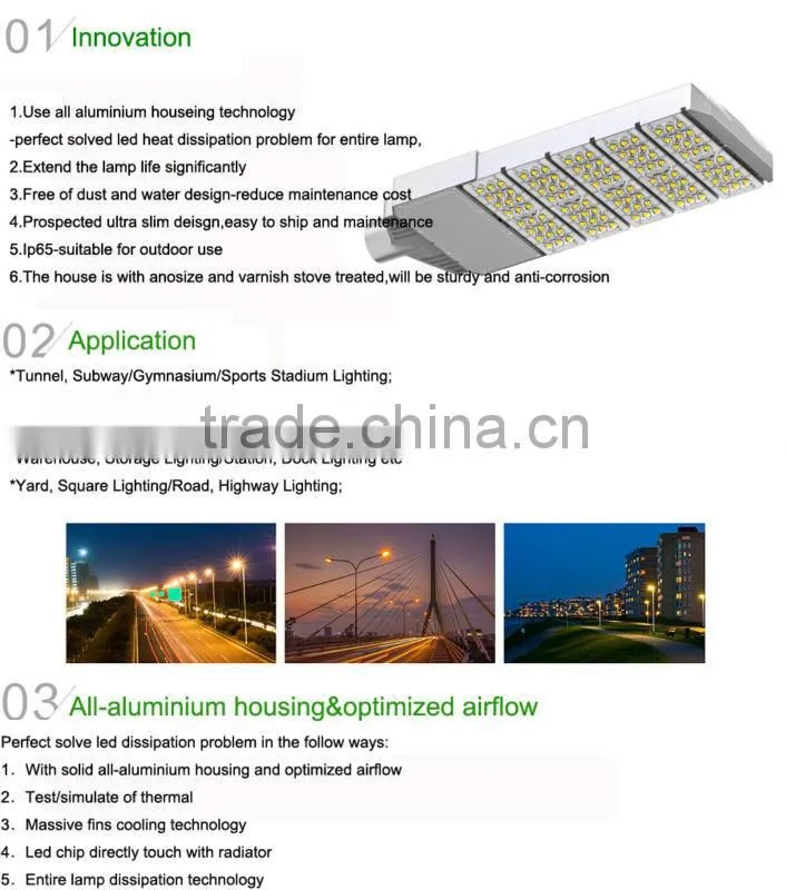 Meanwell driver 5 years warranty Bridgelux 3W chip led street light 150W, 150w led street light replacement bulbs