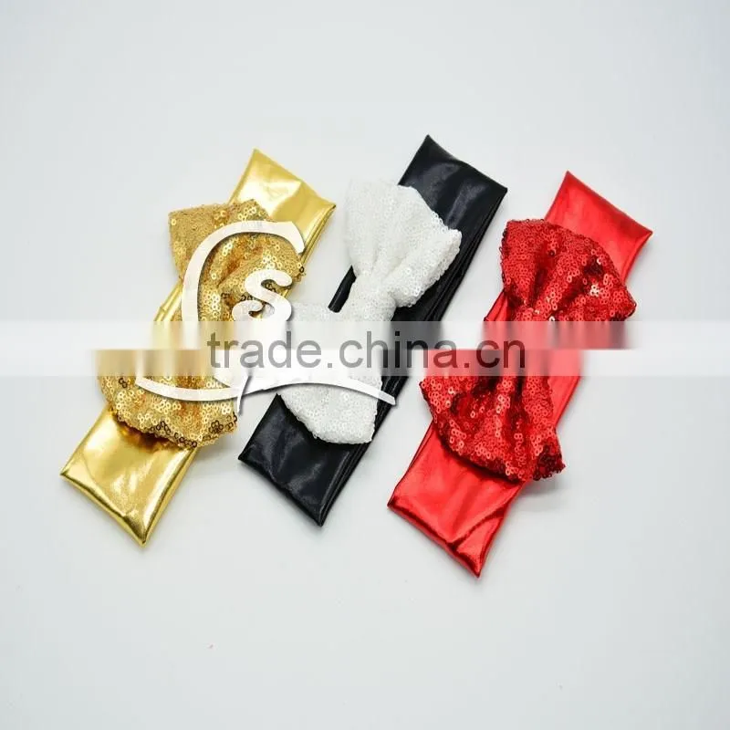 Wholesale Girls Baby Head wraps glitter sequin bowknot Turban Headwear / European style Women Stretch Twist Headband /