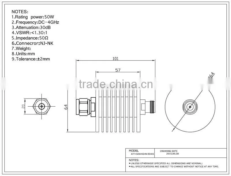 Coaxial Attenuator DC-4GHz Coaxial RF attenuator