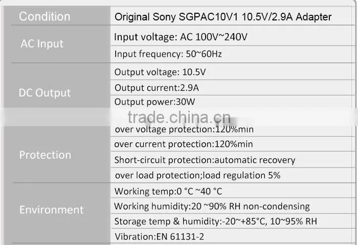 Original new tablet ac power charger SGPAC10V1 ADP-30KH 10.5V 2.9A 30W for Sony