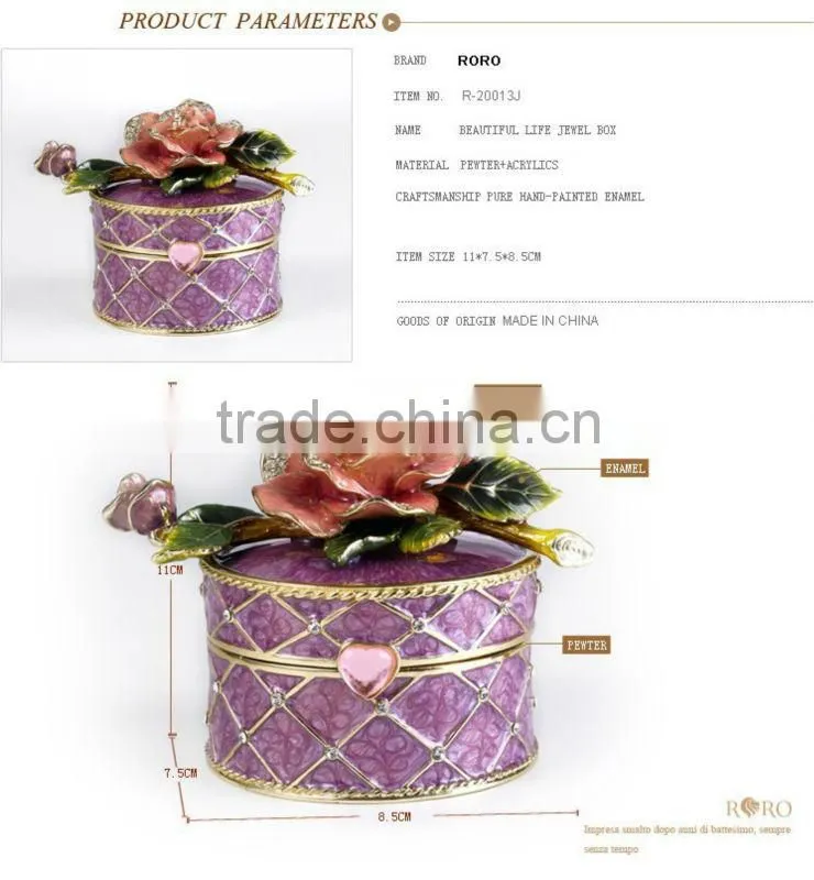 RORO Beautiful Life rose enamel metal craft jewellery box